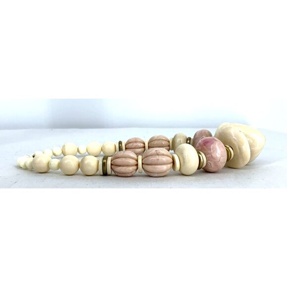 Chunky Bead Necklace 80s Pink Cream 18" Vintage Statement Vintage - Picture 4 of 6